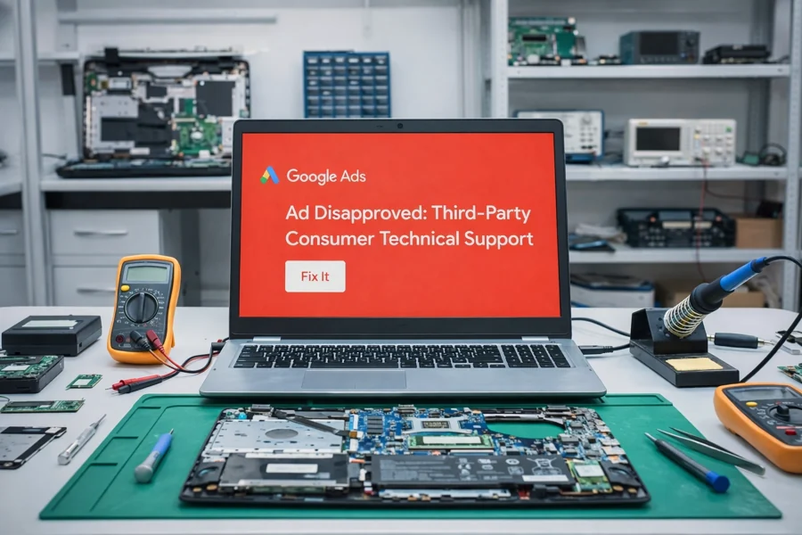 Google Ads disapprovals for laptop repair businesses